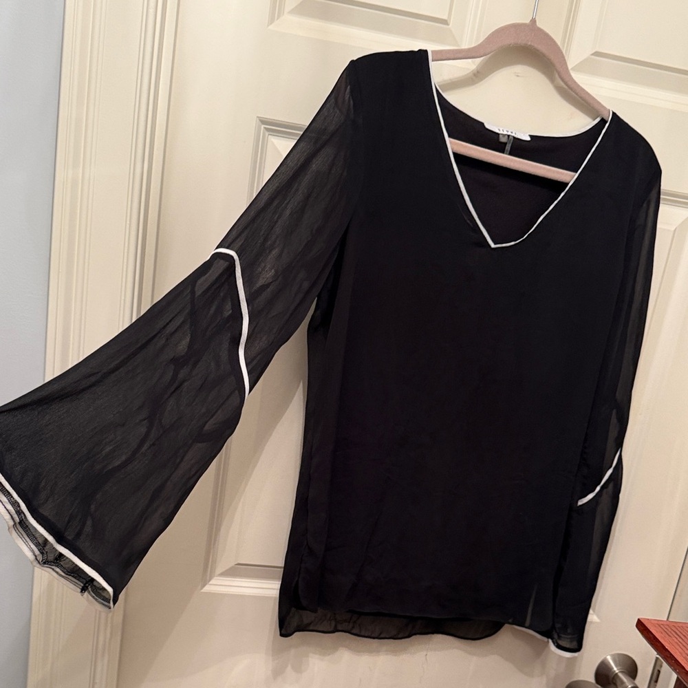 Sioni Black Blouse with Sheer Sleeves